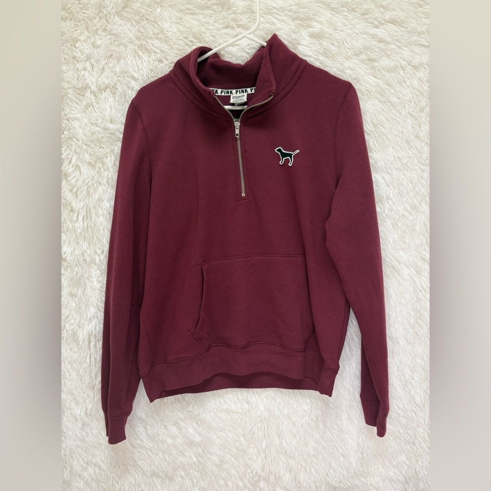 PINK Victoria’s Secret Maroon Burgundy Quarter Zip Pullover Sweatshirt | Size L💗